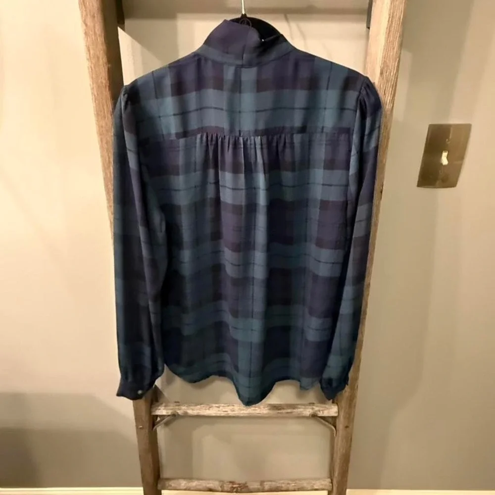 J.Crew blue & green plaid blouse with tie neck Size S - Picture 6 of 6